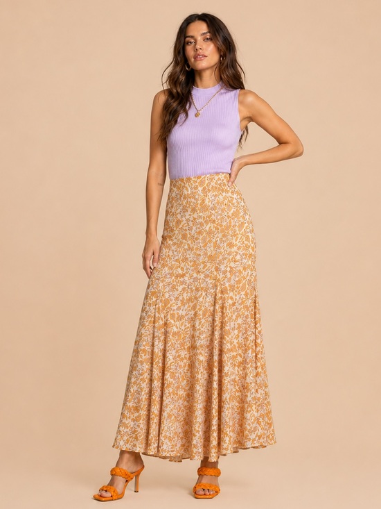 Free People Dresses & Skirts - Free People Lilith Cream and Orange Floral Print Maxi Skirt, SZ 4